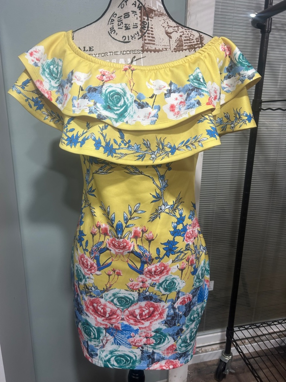 Jealous Tomato Yellow Floral Off-Shoulder Mini Dress